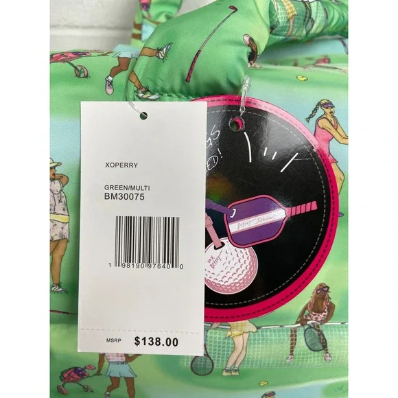 NWT Betsey Johnson Golf Tennis Print Puffer Large Travel Tote Bag Green Multi - Picture 4 of 13